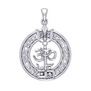 The Trishul Om Swastik Symbols Silver Pendant with Celtic Border TPD7001 - Jewelry